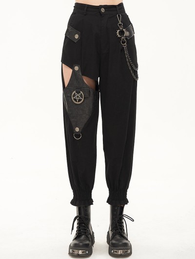 Devil Fashion Black Gothic Punk Pentagram Chain Loose Cargo Trousers for Women