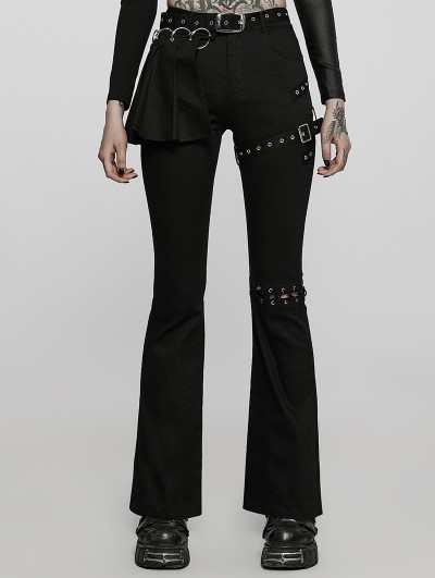 Punk Rave Black Gothic Punk Slim Long Flared Pants for Women