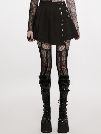 Punk Rave Black Gothic Punk Rivets Pleated Short Daily Wear Skirt