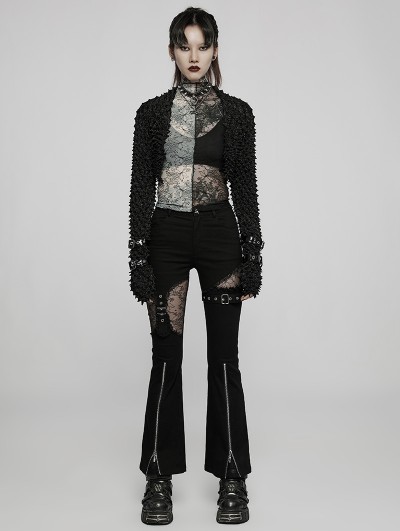Women's Gothic Strappy Lace Splice Flared Leggings – Punk Design