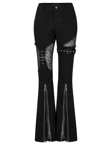 Punk Rave Black Gothic Punk Lace Splicing Long Flare Pants for Women ...