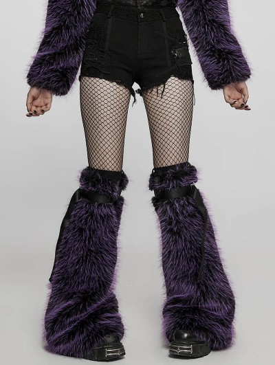 Punk Rave Violet Gothic Punk Cool Girl Hairy Leg Warmer 