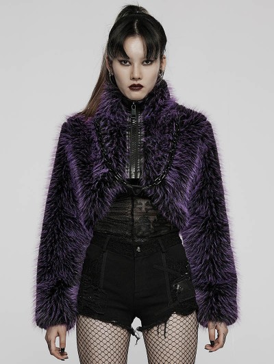 Punk Rave Purple Gothic Punk Faux Wool Daily Loose Short Coat for Women