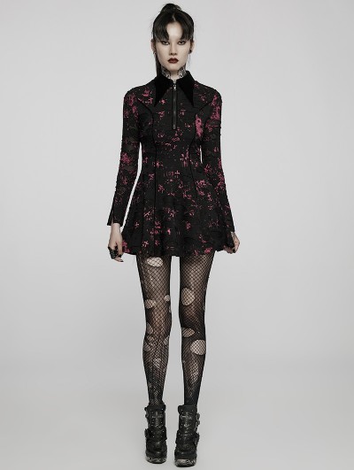 Punk Rave Black Gothic Long Sleeve Printed Short Dress