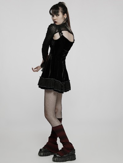 Punk Rave Black Gothic Two-Piece Velvet Spider Web Cool Girl