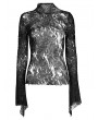 Punk Rave Black and White Dark Gothic Chiffon Long Sleeve T-Shirt for Women