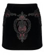 Punk Rave Black and Red Gothic Velvet Lace Applique Mini Skirt