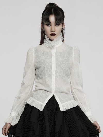 Punk Rave White Gothic Daily Wear Long Sleeve Blouse for Women