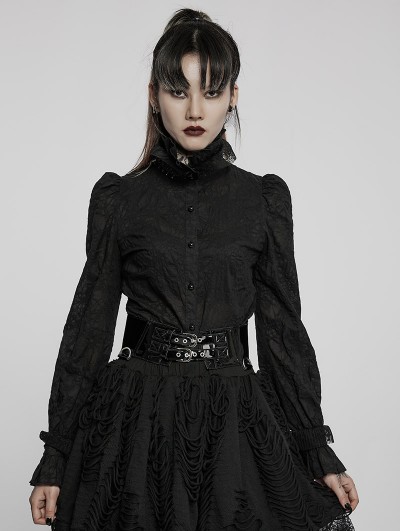 Punk Rave Black Gothic Daily Wear Long Sleeve Blouse for Women