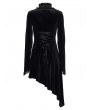 Punk Rave Black Gothic Velvet High Collar Long Sleeve Asymmetric Dress