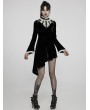 Punk Rave Black and White Gothic Velvet High Collar Long Sleeve Asymmetric Dress