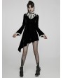 Punk Rave Black and White Gothic Velvet High Collar Long Sleeve Asymmetric Dress