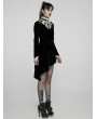 Punk Rave Black and White Gothic Velvet High Collar Long Sleeve Asymmetric Dress