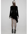 Punk Rave Black and White Gothic Velvet High Collar Long Sleeve Asymmetric Dress