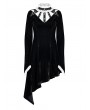 Punk Rave Black and White Gothic Velvet High Collar Long Sleeve Asymmetric Dress