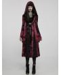 Punk Rave Black and Red Gothic Dark Wizard Long Hooded Coat for Women