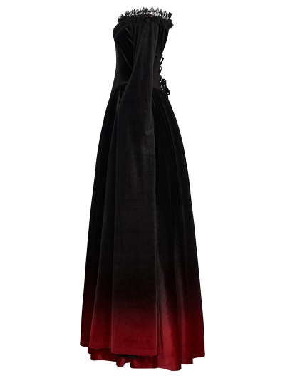 Punk Rave Black and Red Gothic Victorian Off-the-Shoulder Velvet Ball Gown  - DarkinCloset.com