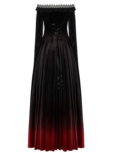 open lace back dress Victorian Vampire Gothic Red/Black Velvet Gown Medium