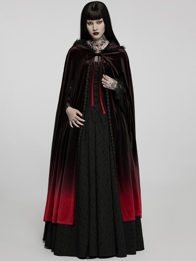 Punk Rave Black and Red Gothic Velvet Gorgeous Long Gradient Cloak for Women