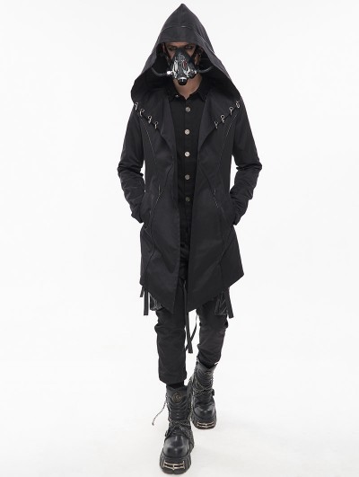 Devil Fashion Black Gothic Punk Fashion Tail Hooded Trench Coat for Men