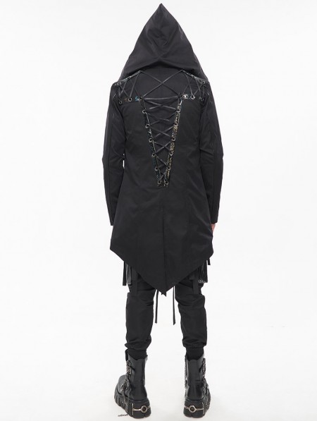 Devil Fashion Black Gothic Punk Fashion Tail Hooded Trench Coat for Men ...