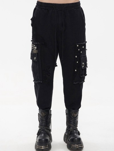 Devil Fashion Black Gothic Punk Street Long Cargo Pants for Men