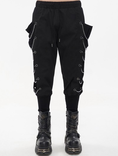 Devil Fashion Black Gothic Punk Fashion Loose Chain Long Cargo Pants for Men