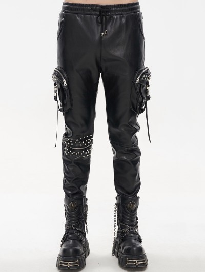 Devil Fashion Black Gothic Punk Rock PU Leather Long Pants for Men