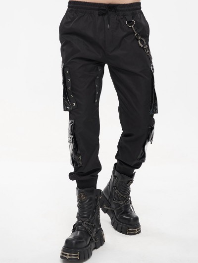 Devil Fashion Black Gothic Punk Street Style Long Cargo Pants for Men