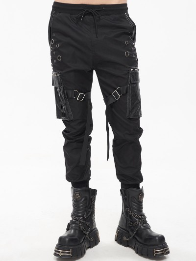 Devil Fashion Black Gothic Punk Big Pockets Streetwear Cargo Pants for Men