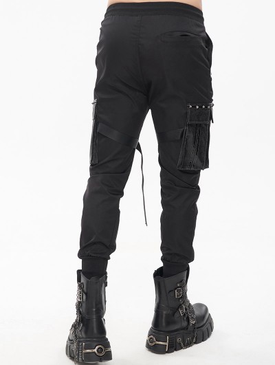 Devil Fashion Black Gothic Punk Big Pockets Streetwear Cargo Pants for Men  