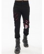 Devil Fashion Black and Red Gothic Punk Ripped Pattern Slim Fit Long Trousers for Men