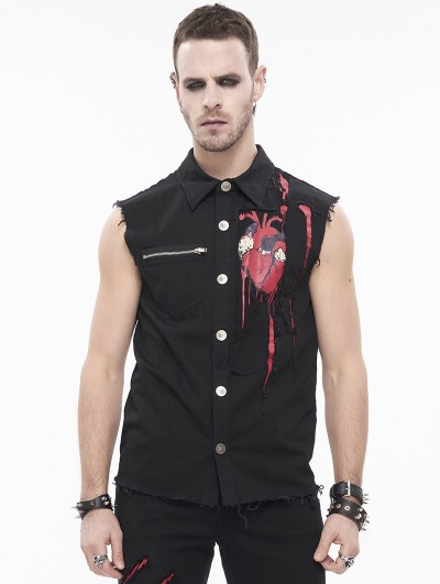 Devil Fashion Black and Red Gothic Punk Unedged Sleeveless Shirt for Men