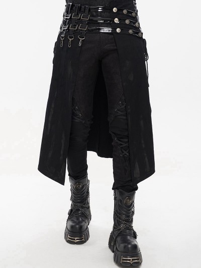 Devil Fashion Black Gothic Punk Rock PU Leather Belt Half Skirt for Men