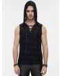 Devil Fashion Black Gothic Vintage Jacquard Hooded Sleeveless T-Shirt for Men