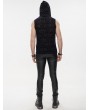 Devil Fashion Black Gothic Vintage Jacquard Hooded Sleeveless T-Shirt for Men