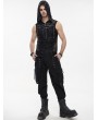 Devil Fashion Black Gothic Punk Chain Skull Net Hooded Sleeveless T-shirt for Men