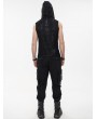 Devil Fashion Black Gothic Punk Chain Skull Net Hooded Sleeveless T-shirt for Men