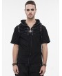 Devil Fashion Black Gothic Punk Zipper Hooded Short Sleeve T-Shirt for Men