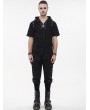 Devil Fashion Black Gothic Punk Zipper Hooded Short Sleeve T-Shirt for Men