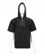 Devil Fashion Black Gothic Punk Zipper Hooded Short Sleeve T-Shirt for Men