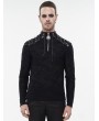 Devil Fashion Black Gothic Punk Zip T-Neck Long Sleeve T-Shirt for Men