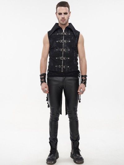 Devil Fashion Black Gothic Punk Multi-Buckles Tail Waistcoat for Men