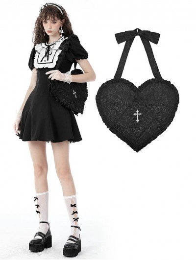 Dark in Love Black Gothic Cross Heart Shaped Shoulder Bag