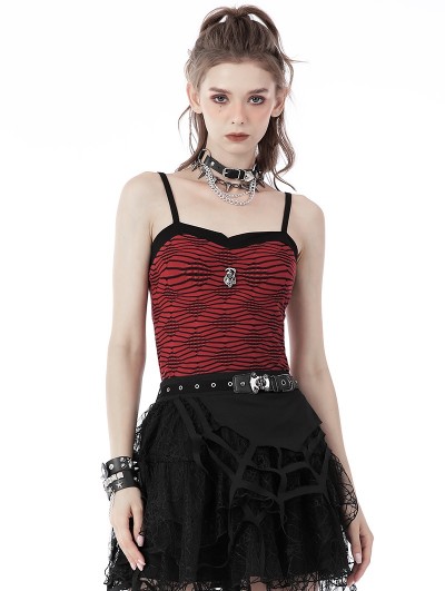 Dark in Love Red and Black Gothic Grunge Stripe Spaghetti Strap Top for Women