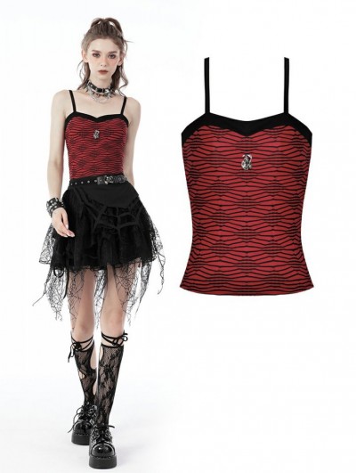 Dark in Love Red and Black Gothic Grunge Stripe Spaghetti Strap Top for Women