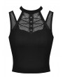 Dark in Love Black Gothic Punk Hollow-out Net Sleeveless T-Shirt for Women