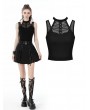 Dark in Love Black Gothic Punk Hollow-out Net Sleeveless T-Shirt for Women