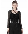 Dark in Love Black Gothic Net See-Through Sexy Lace Up Top for Women