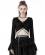 Dark in Love Black Gothic Witch Ripped Long Sleeves Sexy Short Top for Women